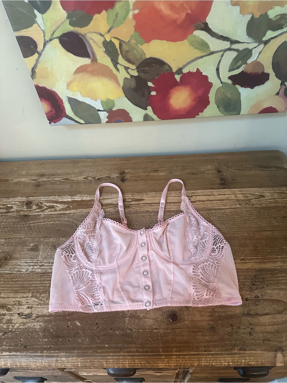 Clo Intimo Bustier Lingerie Bralette Pink Sheer Netting & Lace Large